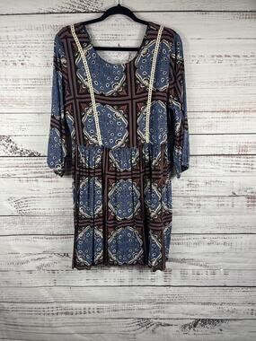 Wild Blue Sadie Robertson Dress Womens SZ XL Blue Boho Floral Paisley 3/4 Sleeve